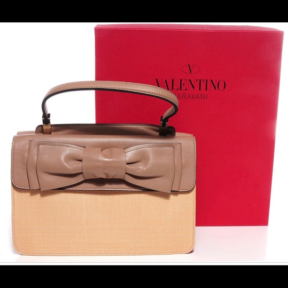 NWT VALENTINO NAPPA & STRAW APHRODITE BOW SATCHEL. - Picture 1 of 8